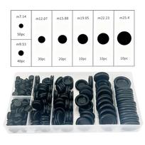 170PCSDustproof Flame Retardant Rubber Grommet Kit Insulat Hole Plug M7.14/M9.53/M12.07/M15.88/M19.05/M22.23/M25.4 Multiple Size Black 1box