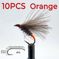 10PCS #16 CDC Emerger Dry Flies UV Reactive Floating Barbed Hook Trout Grayling Artificial Fishing Lures oranžinė