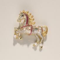 Bo Xin Yun 24K Gold Horse Zodiac Freshwater Pearl Brooch - Elegant Equestrian Wear or Birthday Gift