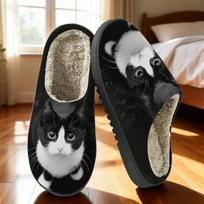 Juodo katino rašto medvilninės šlepetės vyrams ir moterims - Ruduo/Žiema Size 40-41 black