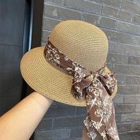 Gėlių raštais Bowknot šiaudinės kepurės Elegantiškos vienspalvės kepurės nuo saulės Sulankstomos kvėpuojančios kelioninės paplūdimio kepurės moterims merginoms vasaros lauke 56-58cm