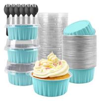 Aliuminio folijos keksiukų formelės Mini keksiukų formelės Vienkartinė kepimo forma Mousse, pudingui, pyragaičiams Asmeninio dydžio kepimo skarda 20PCS rožinė