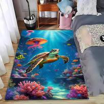 Sea Turtle Design Carpet with Coral Reef and Jellyfish Pattern Suitable for use as an anti-slip for living room bedroom sofas 40x60cm( 15x23in )