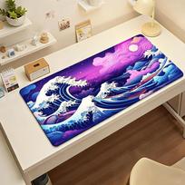 Gaming Mouse Pad Large Desk Mat Antislip Rubber Base Stitched Edges Japanese Wave Art Print Extended Office Gamer Mat 300x800x2mm