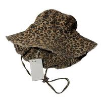 Unique Leopards Pattern Basin Hat Adjustable Rope Closure Sun Protective Headwear Oversized Hat For Daily Beach Wear chaki