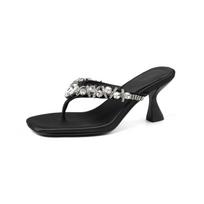 Krazing Pot Stain Fashion Diamond-studded Sheep Skin Thin High Heels Peep Toe Party Summer Size 42 Women Sandals 34 juoda
