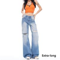 Distressed Raw Hem Micro Flare Light Tone All Match Slim Horse Hoof Denim Pants Ladies Spring Summer Casual Pants Oversize Denim Trousers XS