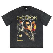 Michael Jackson Washed Cotton T-Shirt King Of Pop Tees Unisex Unbranded Tees 4XL black