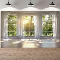 2D Fresh Airy Room Backdrop Sunlight Window & Garden View Party Background 47.2x31.5inch/120*80cm