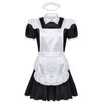 Men Sissy Maid Cosplay Costume Outfit Dress with Apron and Headband XL
