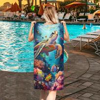 Sea Turtle Coral Reef Beach Towel Patterned Sunscreen And Windproof Suitable For Swimming Pool Camping Travel Blanket 70x140cm&1pc