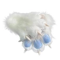 Furry Cat Paw Gloves Plush Animal Paw Mitts Cat Claw Mittens Fluffy Cosplay Gloves for Costume Party Accessories mėlyna
