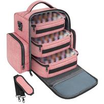 Manicure Tool Storage Bag 32x20x29cm Heavy Nylon Nail Polish Organizer 4 Removable Pouches Side Pockets Travel Cosmetic Kit rožinė