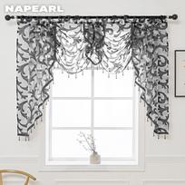 1 PC Napearl Tiulio užuolaidos Dekoratyvinės karoliukų užuolaidos Valance Design mados langas Gyvenamasis kambarys Permatoma užuolaida W155cm x L125cm juoda