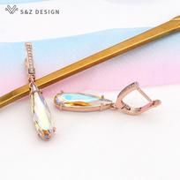 Fashion Elegant Water Drop Crystal Dangle Earrings For Women Wedding Rose Gold Color Cubic Zirconia Jewelry beige