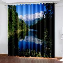 Spring Green Forest Series Luxury Sunshade Curtains 2 Pieces of Living Room Bedroom Home Decoration Hook Punch 100W130H(CM)40x51in&Grommet Top gray