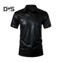 Summer Men T-shirt Turn-down Collar Glossy Bronzing Surface Metallic Solid Color Buttons Short Sleeves Pullover Mid Length Club Party Daily Top 2XL juoda
