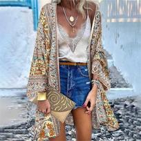 Women Open Front Kimono Tops Cardigan Holiday Beach Cover Up Shawl Tops Coat L smėlis