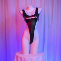 GAMEOVER Cyberpunk Leather Bikini – Anime High-Cut Swimsuit Sexy Lingerie One Size juoda