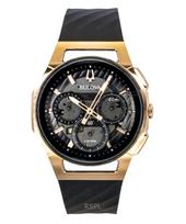 Bulova Curv Chronograph Guminis dirželis Juodas ciferblatas Kvarcinis 98A185 Vyriškas laikrodis juoda