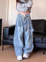 Plius dydžio moteriškos „Baggy Y2k“ džinsinės kelnės, „Harajuku Oversized Denim“ kelnės, japoniško 2000-ųjų stiliaus, vintažinės, laisvos džinsinės kelnės S mėlyna