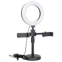 6Inch Led Ring Light with 2 Clip Clamp Mount Dual Mobile Phone Live Broadcast Stand Desktop Phone Holder LED for Live Stream Manual clip juoda