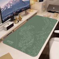 Japanese Great Wave Desk Mat green Mousepad Hokusai Japan Ukiyoe edo line art sage aesthetic Large wide long Gaming mouse pad 400x800x2mm