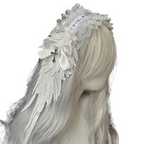 Angel Wing Headband With Lace Ruffle Trim Punk Bowknot Crossed Headband Cosplay Accessory For Women and Girls balta