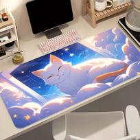 PC HD Mouse Pad Office Computer Anime Desk Mat PC Nonslip Rubber Base Kawaii Cartoon Clouds Black Cat Mousepad For Work Gaming 800x300x2mm