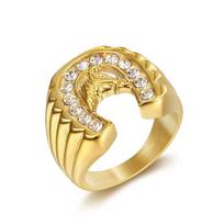 Hip Hop Iced Out Horse Head Ring Male Wholesale Gold Color Stainless Steel Animal Rings For Men Punk Fashion Party Jewelry Gift 7