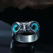 Women's Retro Stainless Steel Hip Hop Owl Ring with Blue Eyes Size 8 black