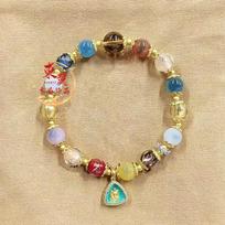 Vibrant Agate Heart Yellow Wealth Mantra Bracelet with Gold Foil and Ash Glaze