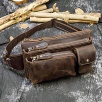 Retro Leather Fanny Pack, Men'S Crazy Horse Leather Breast Bag, First Layer Cowhide Multi-Functional Messenger Bag, Three-Layer Cash Register Bag.