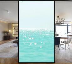 Statiškai prilimpanti privatumo langų plėvelė Dekoratyvūs mėlyno vandenyno vitražiniai langų lipdukai Matinė langų plėvelė 06 (Sea,40x60cm WxH) jūros spalva
