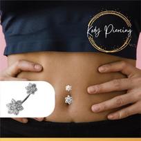 KODY PIERCING 925 sidabriniai dvigubų gėlių bambos papuošalai - deimantų spalvos