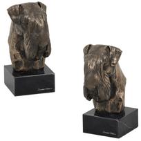 Šnauceris II - Šuns statula, biustas ant akmeninio pagrindo, skulptūra, trofėjus šunų parodai, prekės ženklo Art-Dog ruda