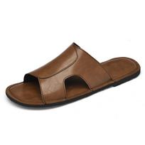 Fashion 2025 Summer Men's Genuine Leather Sandals 38-48 Non-Slip Sole & Breathable Design Casual Beach Slippers with Cushioned Insole 38 šviesiai ruda spalva