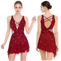Rhinestones Papuošta Šokių Suknelė Moterims - Atvira nugara su šoniniu skeltuku, Plazdantis asimetriškas kraštas, Įsiūtas klynas ir spaudės scenos renginiams S bordinė