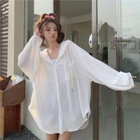 Oversized Hooded Coats Women Summer Trend Thin Sunscreen Hoodie Mid-length Air-conditioned Cardigan Jacket Fashion Casual Tops 3XL gray