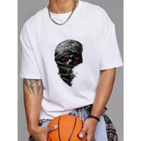 Men's White T-Shirt with Skull Bandana Red Eyes Graphic for Casual Wear S įvairiaspalvis