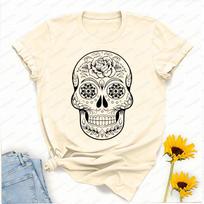 Black Line Art Sugar Skull Rose Art Tshirt Mexican Folk Art Day of The Dead Graphic Boho Casual Top Unique Gift for Skull Lovers S įvairiaspalvis