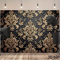 2D Black Gold Damask Backdrop, Vintage Baroque Floral Banner 47.2x31.5inch/120*80cm