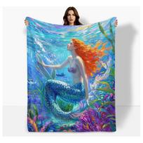 Manta Con Estampado De Sirena Y Mar En Azul Y Naranja Para L S įvairiaspalvis