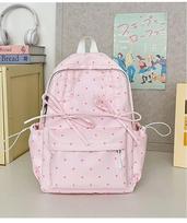 Dot Print Ita School Bag Drawstring Lace-up Bow Mochila Sweet Student Backpack Cute Mochilas Preppy Style Bags for Woman rožinė