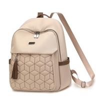 Women Fashion Backpack Solid color Nylon School Bag Female Oxford Backpack Travel Bags 28cm 13cm 38cm smėlis