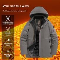 Men's Winter Graphite Quick-Heating Cotton Jacket with Detachable Hood - Business Casual Outerwear for Middle-Aged and Elderly XL pilka