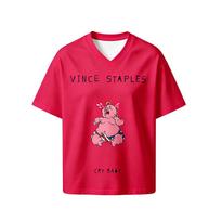 Vince Staples Cry Baby V-neck Jerseys Adult Casual Tees 3D Graphic Print T-Shirt  Streetwear Short Sleeve Man Unisex Tops Summer XXS