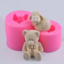 „Pasidaryk pats“ kepimo forma 3D modeliavimo miela meškiuko ir ėrienos formos silikono formos putėsių šokolado forma sheep rožinė