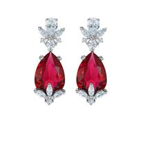 Retro Big Red Drop-shaped Crystal Earrings Women's Diamond-studded Leaf Red Crystal Earrings brown