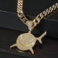 Customized Personalized New Personalized Hip-hop Shark Full Diamond Pendant Creative Trend Couple Cuban Necklace Accessories